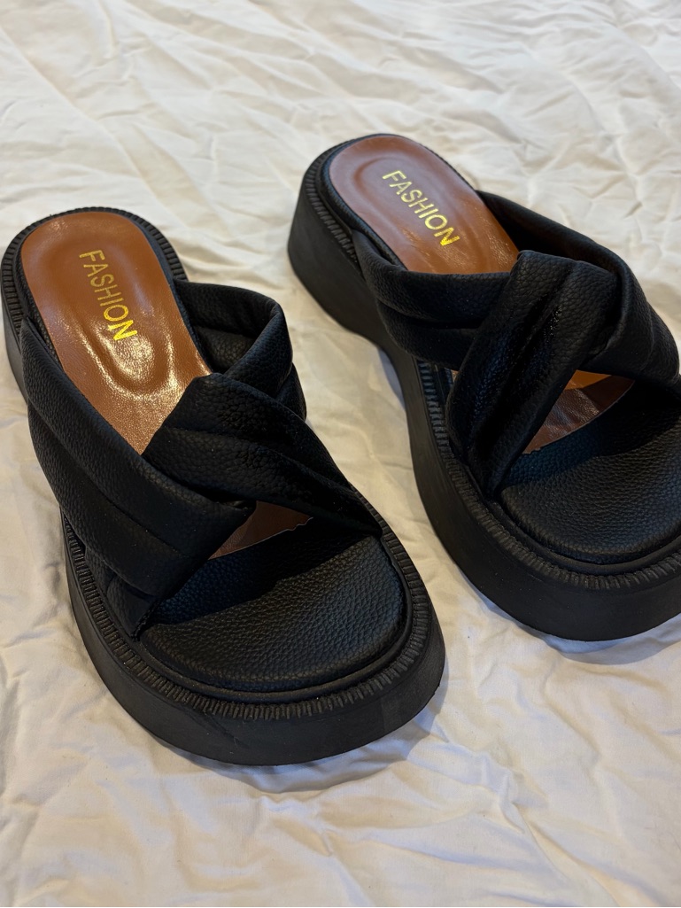 Black Platform Slide Sandals